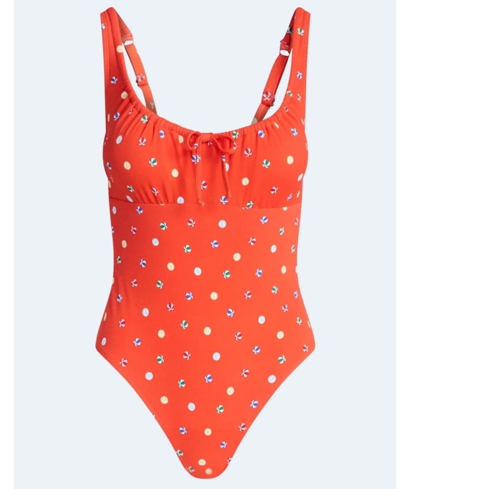 Free Assembly Soleil Red Beach Ball Print Cheeky High Leg One Piece Swimsuit M